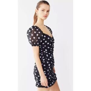 Urban Outfitters Women's Skye Polka Dot Mini Dress Black White Puff Sleeve Small